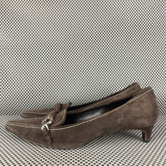 Prada Heels Womens Size 40 Brown Leather Pointed Toe Formal Made in Italy - Picture 2 of 13